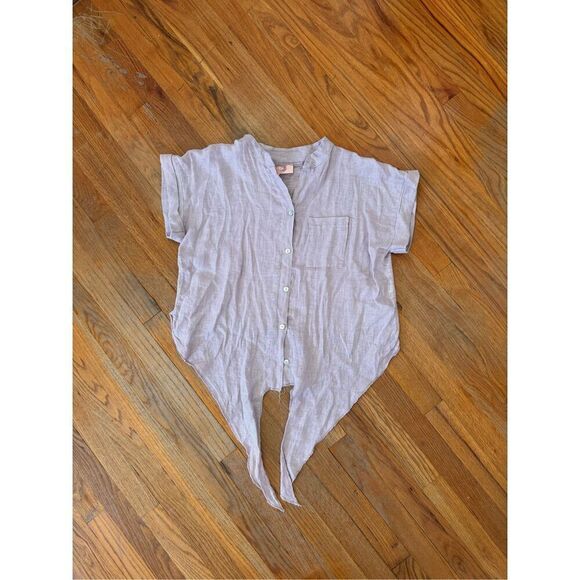 Scandal made in Italy Dainty Linen Tie Front Lavender Button Down Top Size L - Picture 2 of 10
